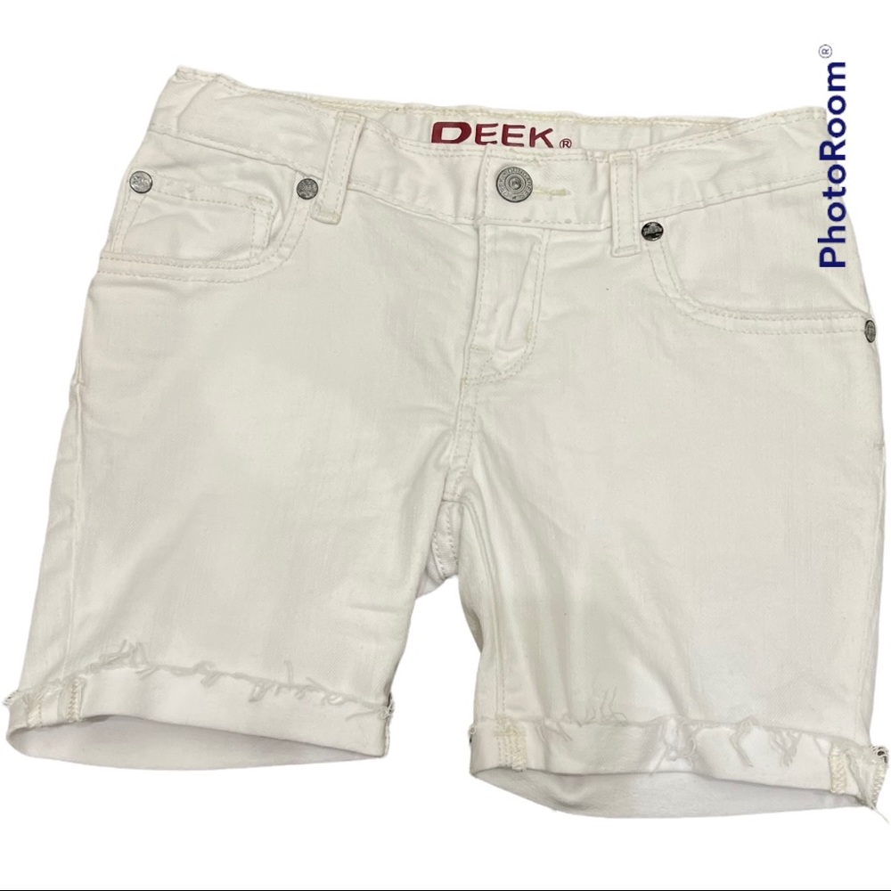 Peek girls’ white cotton cuffed shorts raw edge 5-pocket snap closure 8